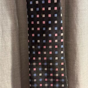 Alex Mishra Elegant Black Checkered Tie with Pink and Blue Accents